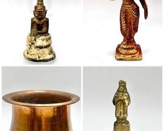 (4) Brass, Copper & Bronze Figures, Bell & Lota Vessel