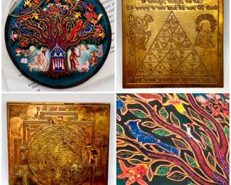 (2) Hindu Copper Yantras & (1) Huichol Tree of Life Ornament