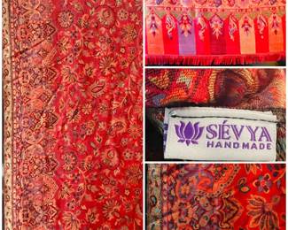 Sévya Handmade Indian Jamevar Red Multi-Color Pashmina Shawl