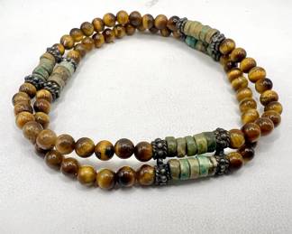 Tiger Eye & African Turquoise Healing Chakra Handmade Bracelet — Mala Jewelry Piece