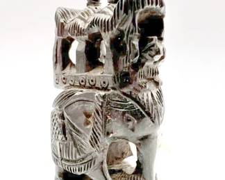 Vintage Thai Teakwood Hand Carved Elephant Figurine with Inlaid Tusks