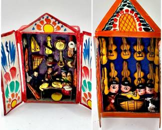 (2) Diminutive Peruvian Retablo Folk Art Pieces