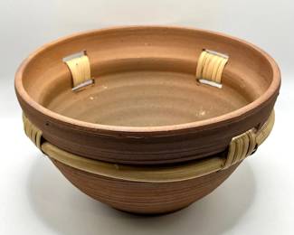 Terracotta Clay Bowl with Natural Wicker Accents