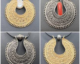 (4) Filigree Jewelry Pendants with Interchangeable Center Stones