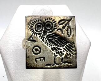 800 Silver Athenian Greek Owl Ring — Size 5.75