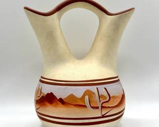 New West Pottery Tribal Southwest Wedding Vase — Handpainted & Signed