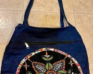 Handmade Denim Shoulder Bag with Embroidered Front Panel — India