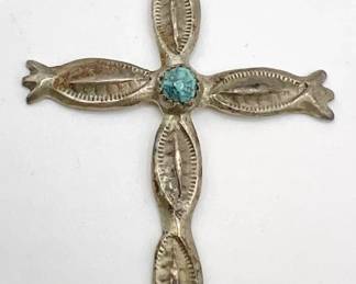 Vintage Sterling Silver Southwest Cross Pendant with Turquoise