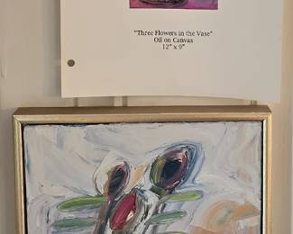 ORIGINAL OIL by WENDY BANTAM "THREE FLOWERS IN THE VASE"