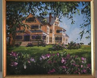 ORIGINAL BOBBI BALTZER OIL PAINTING of OMAHA HOUSE IN CATHEDRAL AREA 1975