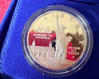 Ellis Island, Statue of Liberty, silver dollar