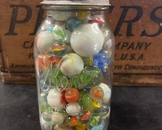 Big jar of antique marbles