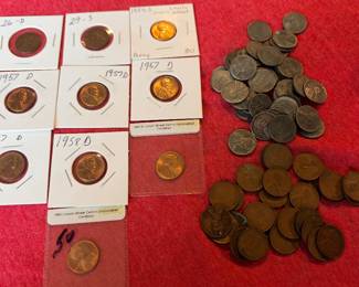 Collection of wheat pennies with steel cents