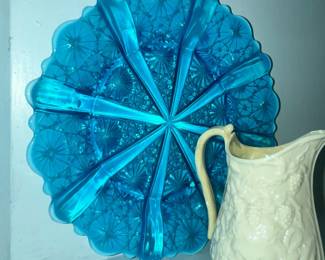 PAIR OF THESE ENGLISH "DAVIDSON" BLUE GLASS PLATES