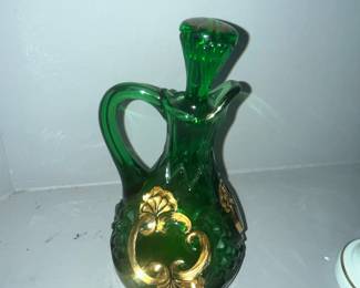 RIVERSIDE GLASS "CROESUS" PATTERN EMERALD CRUET