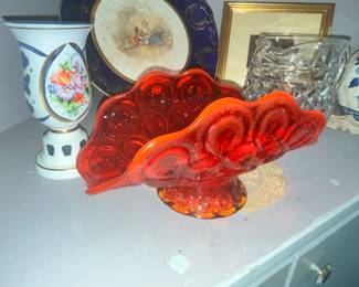 L.E. SMITH AMBERINA GLASS "MOON AND STARS" BANANA BOAT