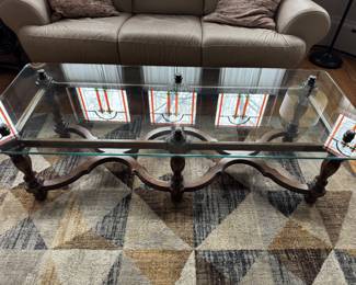 Glass Coffee Table with wood base photo 1 of 2