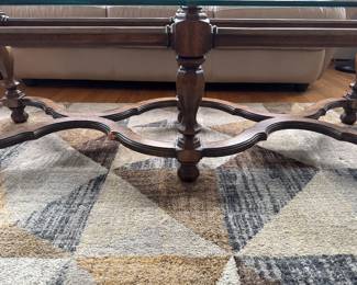 Glass table with wood base photo 2 of 2