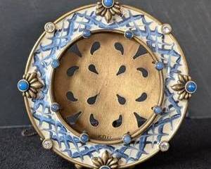 Jay Strongwater Round Frame 3.25 in Diameter - Blue Enamel with Cabochons & Crystals