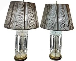 Crystal Glass Table Lamps - Pair