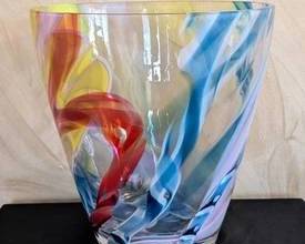 Orrefors Vase - Multicolor Swirl Glass, 13.5 in H x 12.75 in Dia, Sweden