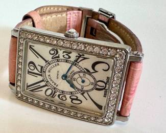 Franck Muller watch 033605 - Long Island Diamond Bezel, Pink Leather Strap