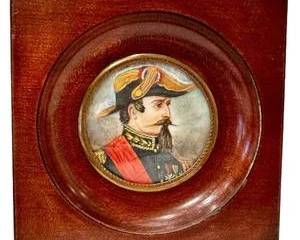 Napoleon III Antique Miniature Portrait, Signed 'Gille' in Wood Frame