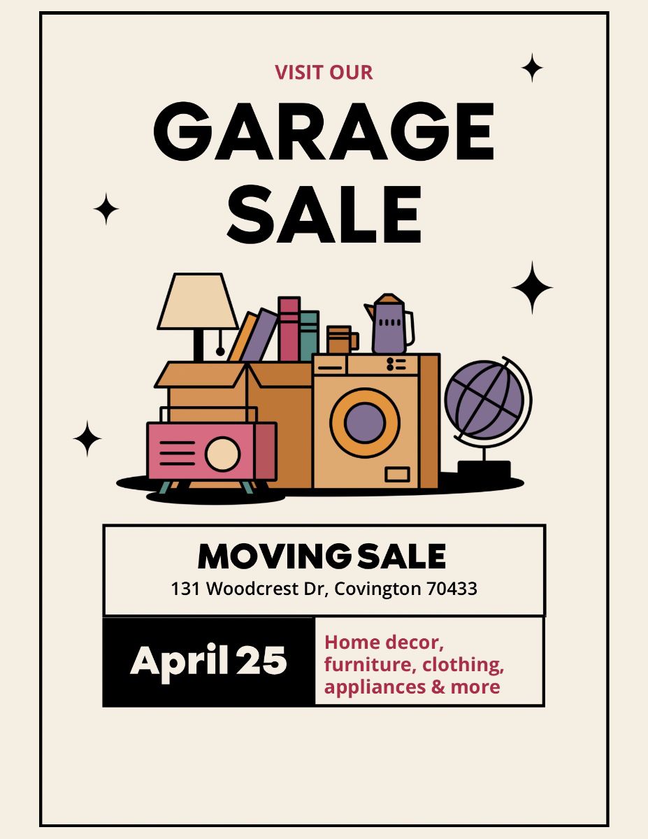 Beige and Green Illustrative Playful Home Essentials Clearance Moving Sale Flyer