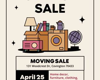 Beige and Green Illustrative Playful Home Essentials Clearance Moving Sale Flyer