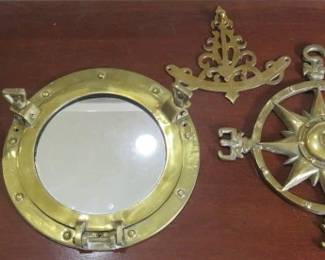 Wall Mount Nautical Brass Anchor Bell/Porthole Mirror/Compass Rose Wall Plaque