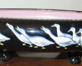Jacobean Solian Ware Soho Pottery Footed Oval Bowl with Geese