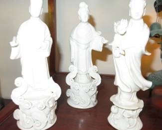 Vintage Blanc de Chine Porcelain Guanyin Statues
