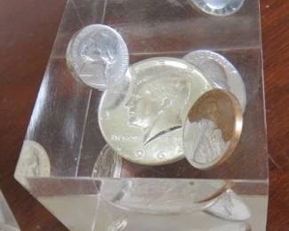 Vintage Lucite Coin Paperweight