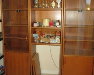 Denmark Lighted 3 Piece Mid Century Modern Teak Wall Unit Display Cabinet