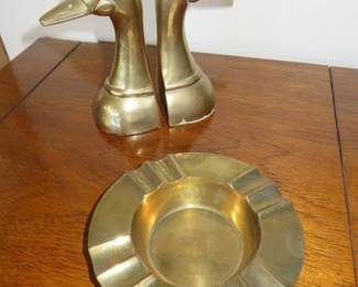Vintage Brass Duck Bookends & Ashtray