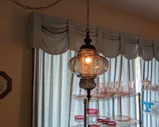 Carl Falkenstein iridescent carnival glass hanging lamp