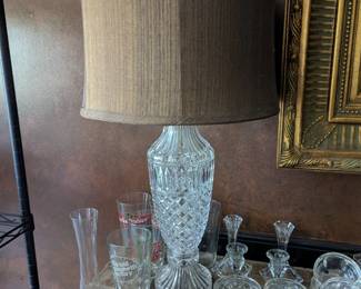 Cut crystal glassware and lamp