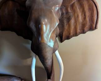 Wood carved elephant head 
