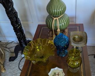 Leather top table vintage glassware lamp