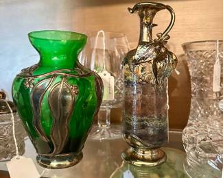 Many art glass pieces - these have silver applied florals