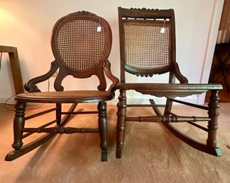 Two 19th C caned rocking chairs - left is about 1860 and right is Eastlake and about 1880 - super condition