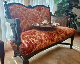 Settee with caned sides - mid 20th C.