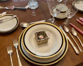 Dinner service for about 12. Flatware dates to 1940's and glassware in generally from the 1950's.