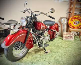 1948 Indian Chief, fully restored, odometer has 0 miles.