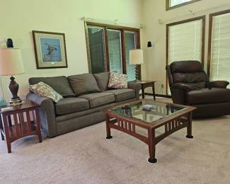 $450 Couch $250 Tables Huntsville Pickup NOT at the Priceville House pre sale item La-z-boy Couch $450 39" D x 89" W x 39" H 22" H to seat Coffee Table $250 for the 2 38" D x 38" W x 17" H Left Side Table 27" D x 19 1/2" W x 23" H