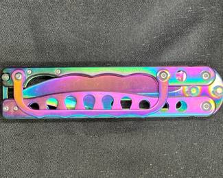 Iridescent Rainbow Knuckle Guard Butterfly Knife