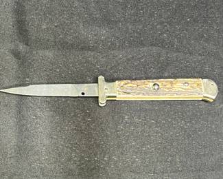 Vintage Italian Stag Falcon Damascus Stiletto