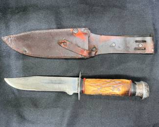 Vintage Fixed Blade Stag Handle Hunting Knife