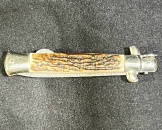 Vintage Italian Stag Falcon Damascus Stiletto