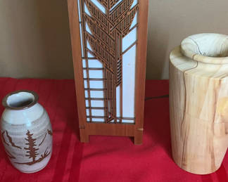 Lot 24: FLW Lamp, Two Unique Vases